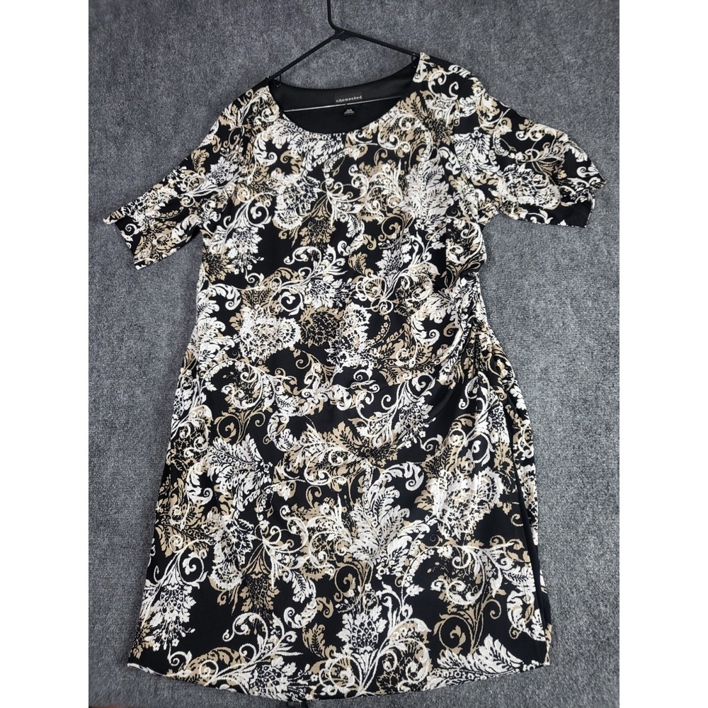 Connected Apparel Dress Plus Size 18W Black Paisley Floral Ruched Sheath Work
